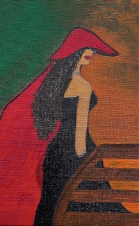 a painting of a woman in a red hat